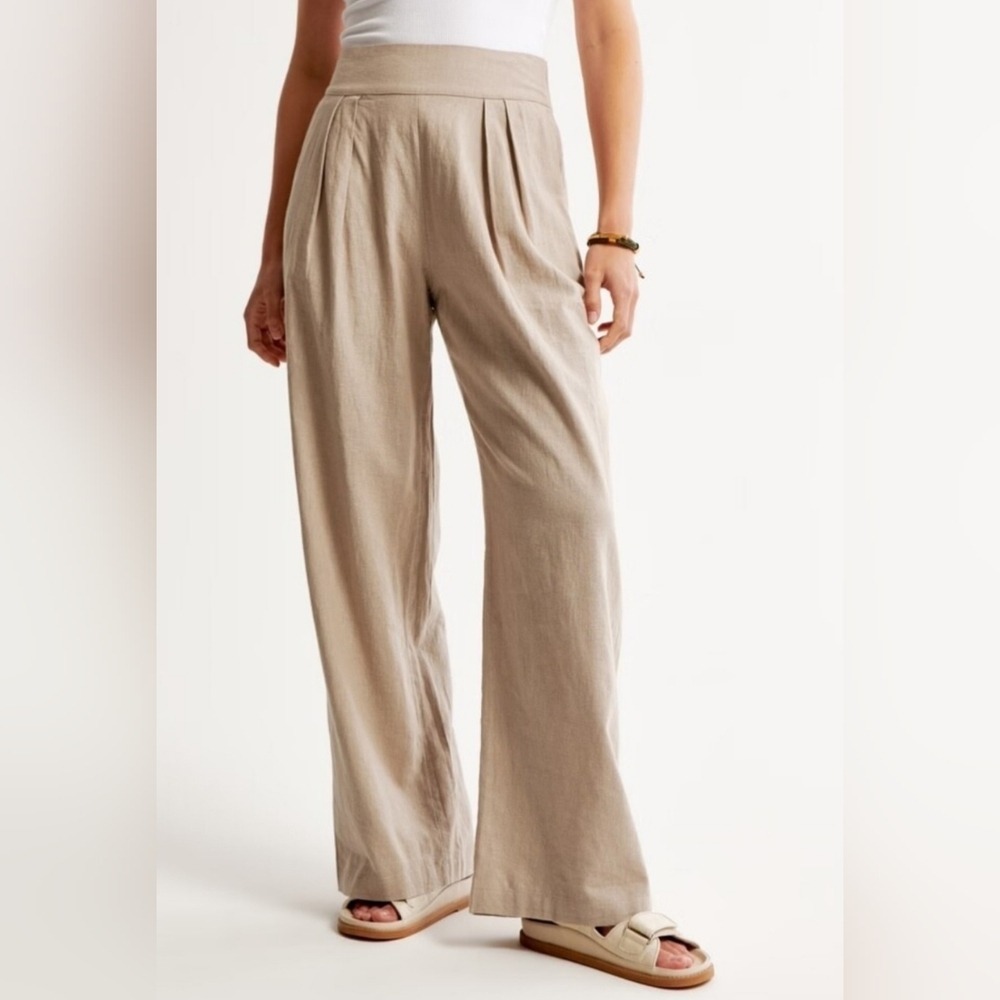 Abercrombie & Fitch Ultra Wide Leg Linen Blend High Rise Pants Women's Small EUC